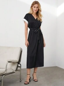 BizChic Của phụ nữ Thắt lưng Viền tương phản Váy chữ A - Đen và trắng - Xem 8