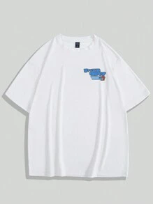 ROMWE MEN Street Life Men's Mechanical Anime Character Printed Short Sleeve T-shirt, Suitable For Daily Wear In Spring And Summer Season - White - View 2