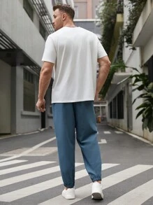 Mainfolk 男士大尺碼獅子和字母印花短袖 T 恤和短褲休閒 2 件套服裝 - 藍白色 - 查看 12