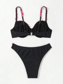 SHEIN Swim Summer Beach Floral Embroidery Patchwork Bikini Set
