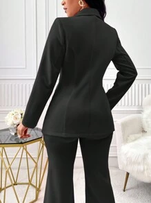 Zolique Ladies' Solid Color Turn-Down Collar Single-Breasted Blazer - Black - View 2