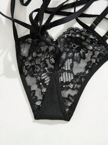 SHEIN 女士性感蕾丝和链条外出内衣 - 黑色 - 查看 5