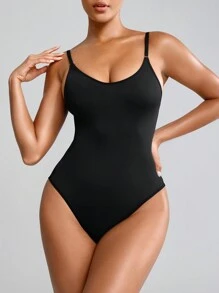 SHAPORA Women's Solid Color Cami Bodysuit Shapewear - Black - View 4