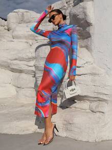 Allurite Của phụ nữ Cổ cao Tay áo dài Đầm - Nhiều màu - Xem 6