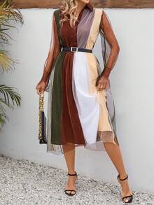 SHEIN Clasi 女士拼色网眼撞色连衣裙 - 彩色 - 查看 2