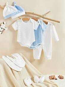 SHEIN 10pcs/Set Baby Girl Blue And White Elegant, Cute Daily Casual Gift Box Outfits For Spring/Summer - Multicolor - View 1