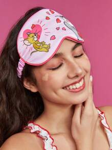 TOM & JERRY X SHEIN Antifaz de ojos rosado con estampado de corazones y diseño lindo de dibujos animados - Multicolor - Ver 10