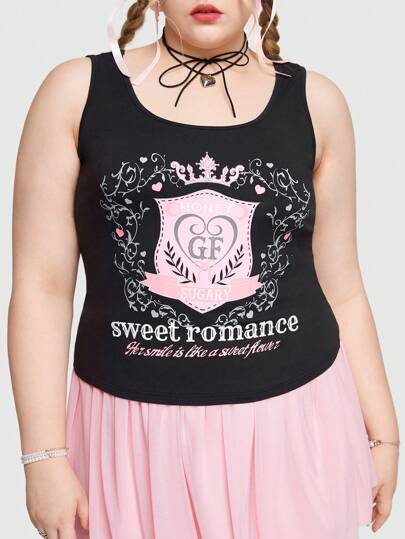 Kawaii Camiseta de tanque de dama dulce y ajustada con impresión de corona para el verano en tallas grandes, linda y ceñida al Body