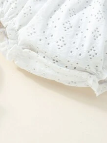 Baby Girl Blue Knitted White Ruffle Trimmed Bodysuit For Spring And Summer - Multicolor - View 4