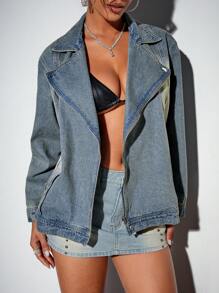 SHEIN BAE 直領拉鍊牛仔夾克