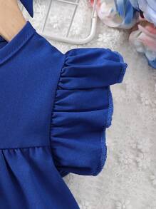 SHEIN 女嬰蝴蝶袖休閒裙配頭帶2件套 - 寶藍色 - 查看 5