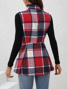 SHEIN LUNE Abrigo De Lana Con Chaleco A Cuadros - Rojo - Ver 2