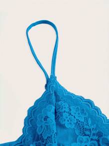 SHEIN ICON Màu thuần Ren Nối Xù Thon gọn Áo ba lỗ Áo - Màu xanh lam - Xem 3