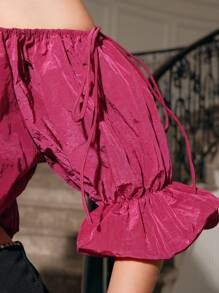 Zolique Blusa De Hombros Descubiertos Para Mujeres Con Mangas Acampanadas - Rosa Fucsia - Ver 3