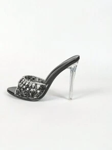 Zapatos De Tacón Alto Con Punta Redonda Para Mujer Con Diamantes De Imitación Brillantes, Adecuados Para Fiestas Y Reuniones