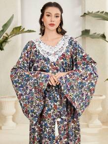 Seusyu 女士花卉印花波浪袖阿拉伯風格連衣裙 - 彩色 - 查看 6