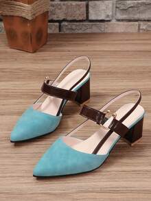 Women's Stylish Color Block High Heel Pointed Toe Shoes For Any Occasion - Blue - View 5