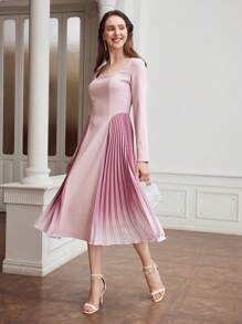 MOTF PREMIUM VÁY XẾP NẾP OMBRE DỆT CHO NỮ - Bụi hồng - Xem 5