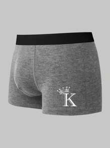 Men'S Letter & Crown Printed Boxer Briefs (5pcs/Set)
