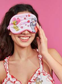 TOM & JERRY X SHEIN Antifaz de ojos rosado con estampado de corazones y diseño lindo de dibujos animados - Multicolor - Ver 2