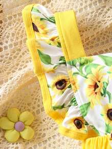 Body et chapeau à patchwork imprimé tournesol pour bébé fille - Multicolore - Voir 4