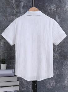 SHEIN Tween Boy White Linen Look Texture Casual Shirt - White - View 2