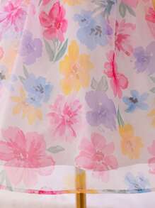 SHEIN DRMZ Tween Girl Tween 女童刺绣网眼提花圆领短袖派对礼服 适合婚礼季节 - 彩色 - 查看 7