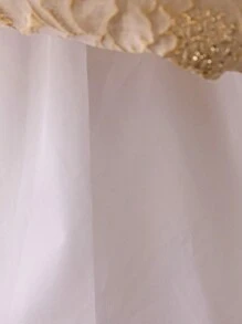 SHEIN 少女梦幻公主风刺绣圆领荷叶袖连衣裙 - 白色 - 查看 5