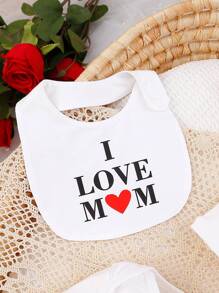 3pcs Baby Boys' Heart Pattern Long Sleeve Bodysuit, Drool Bib, Hat Set With Valentine'S Day Slogan Print - Multicolor - View 6