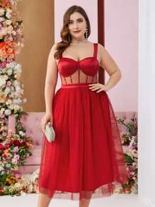 SHEIN Belle Cup Style Ballet Inspired Puffy Plus Size Party Prom Dress - Red - View 4