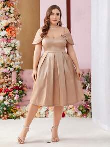SHEIN Belle Belt Included, Off Shoulder, Fluffy Princess Dress, Plus Size Evening Party Dress - Apricot - View 4