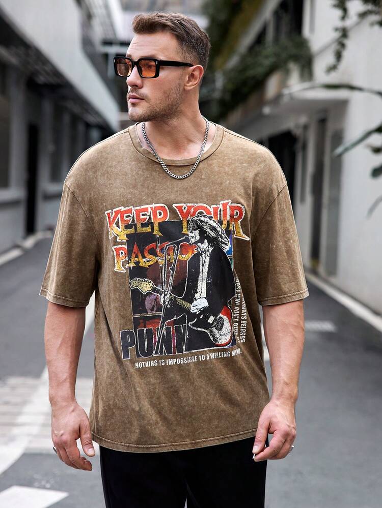 Men Plus Size Rock Band Graphic Tee
