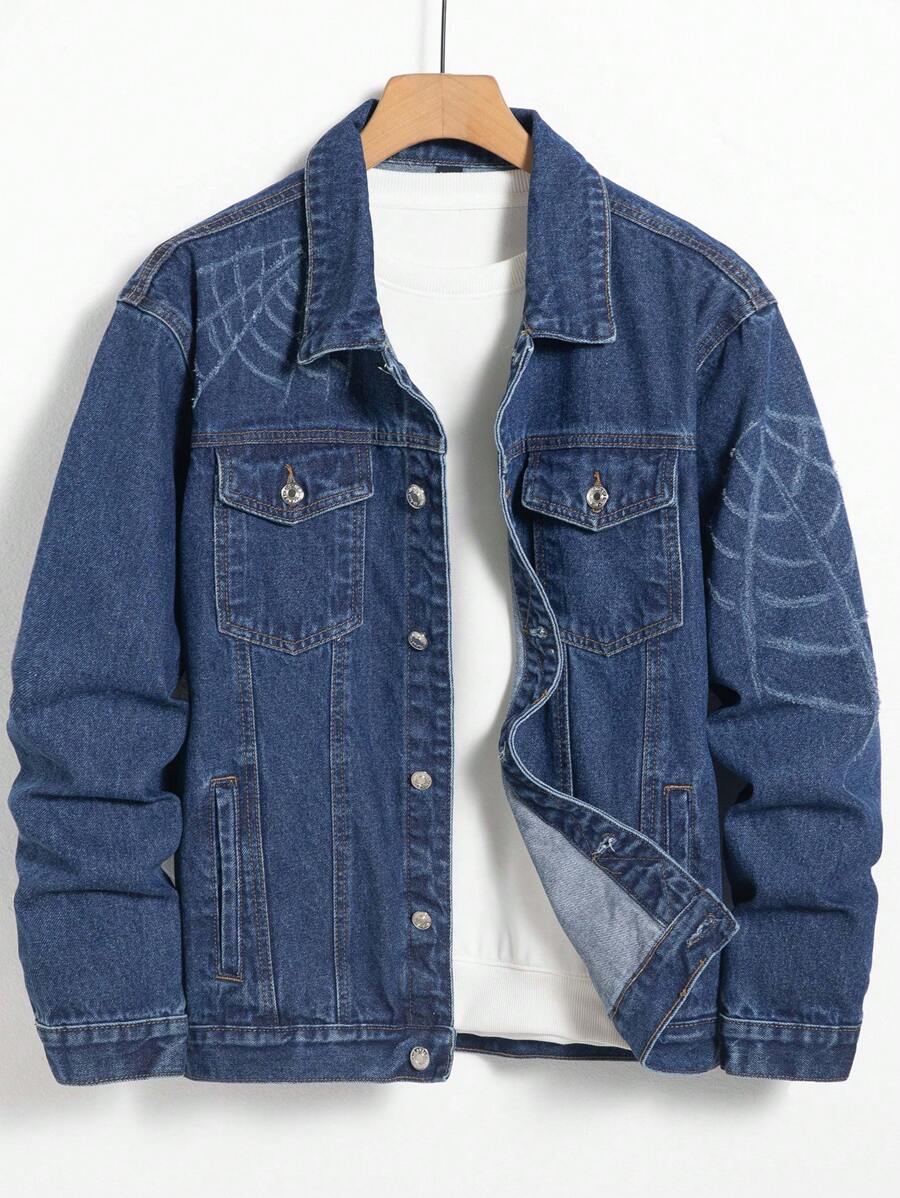 Manfinity Homme Men'S Long Sleeve Single Breasted Denim Jacket - Dark Wash - View 1
