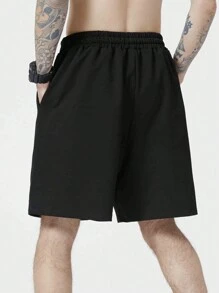 ROMWE MEN Men's Anime Print Shorts Suitable For Daily Wear In Spring And Summer - Black - View 2