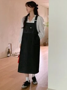 DAZY 女款牛仔背帶裙 - 黑色 - 查看 5