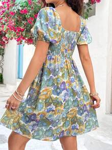 Soleia 女士假日風格泡泡袖短袖連衣裙,印花圖案 - 彩色 - 查看 4