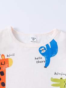 Set Aus Kurzärmligem T-shirt Und Hose Mit Süßem Cartoon-animal-print Für Kleine Jungen Für Den Freizeitgebrauch Zu Hause