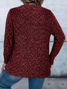 SHEIN LUNE Plus Tassel Wrap Front Cardigan Fall Cloth For Women - Burgundy - View 2