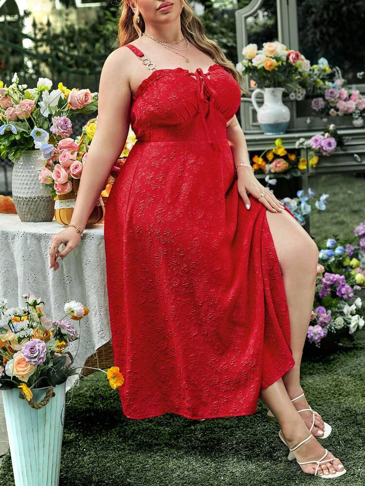 Plus Size Women's Spaghetti Straps Dress With Side Slit