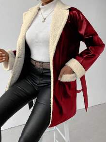 Chiquease Women's Button Front Collar With Lined Fleece Jacket - Burgundy - View 3