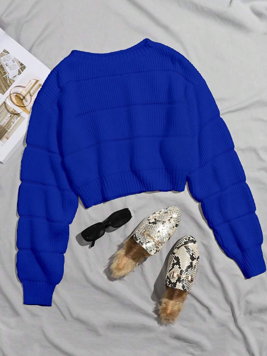 Franclia pull femme à col rond, manches longues, pull tricoté à manches longues pour l'automne et l'hiver - Bleu azur - Voir 1