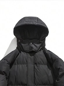 男士冬季新款美式连帽加厚羽绒服 - 情侣款保暖棉服 - 黑色 - 查看 4