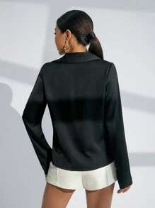 GENKIRA Schwarzes Damen Langarmshirt - Schwarz - Übersicht 2