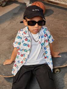 SHEIN Explorewe 男孩可愛字母印花短袖襯衫 - 彩色 - 查看 3