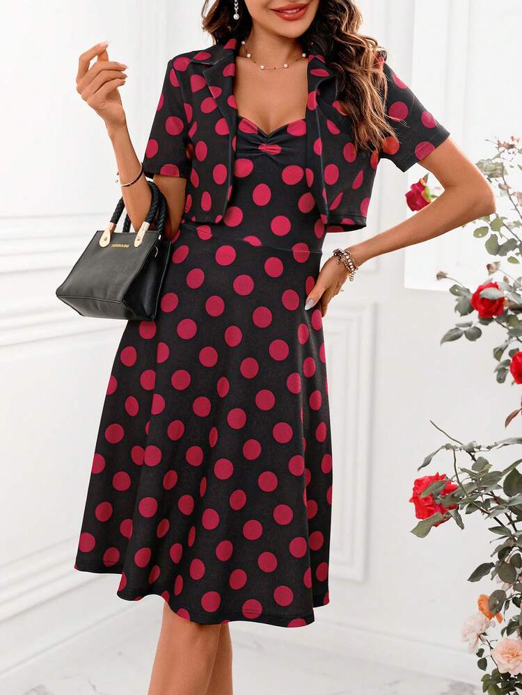 Women'S Polka Dot Printed 2pcs/Set Outfit
