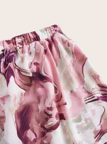 SHEIN Essnce Marble Print Long Sleeve Shirt And Skirt Set - Multicolor - View 8