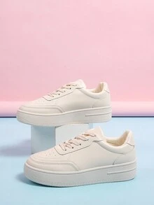 春夏新款時尚女士厚底增高白色運動鞋女士休閒鞋 - 米色 - 查看 4