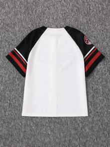 SHEIN Thiếu niên Cô gái Dệt Vá lại In thư Giải trí Áo sơ mi - Đen và trắng - Xem 2