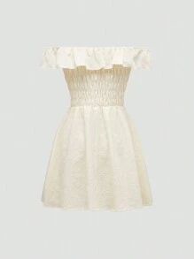 SHEIN Unity Vestido Con Dobladillo Con Volantes Y Hombros Descubiertos Para Mujer - Amarillo - Ver 2