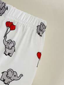 SHEIN 情人节男婴连体衣，饰有心形、气球、大象图案和帽子，三件套